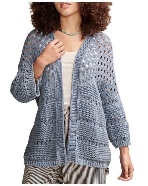 Lucky Brand Cotton Crochet Open-Front Cardigan Sweater