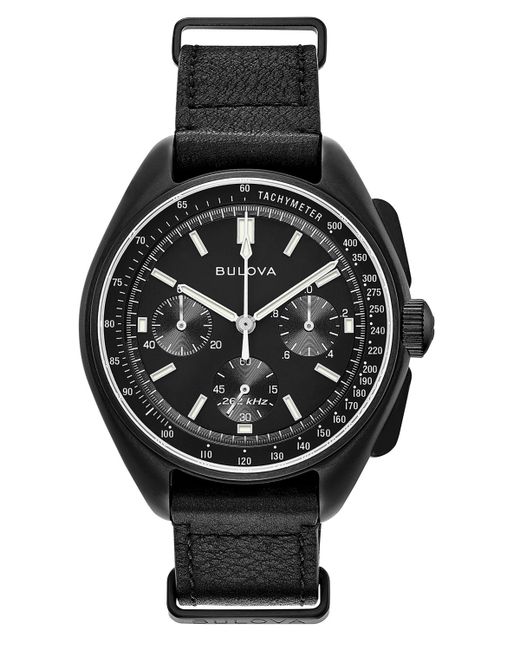 Bulova Lunar Pilot Chronograph Leather Strap Watch 45mm