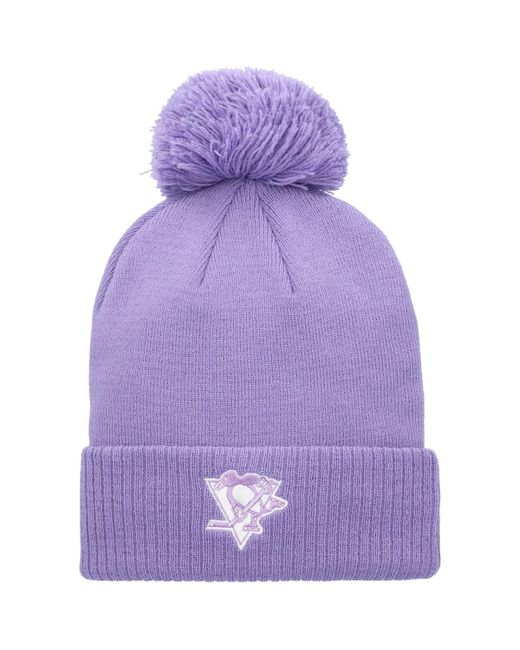 Adidas Pittsburgh Penguins 2021 Hockey Fights Cancer Cuffed Knit Hat with Pom