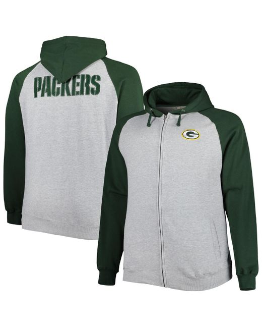 Profile Green Bay Packers Big and Tall Fleece Raglan Full-Zip Hoodie Jacket