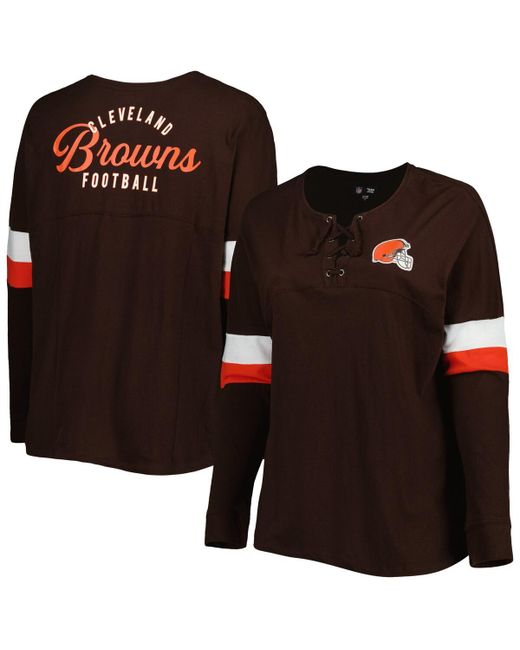 New Era Cleveland Browns Plus Athletic Varsity Lace-Up V-Neck Long Sleeve T-shirt