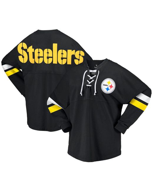 Fanatics Pittsburgh Steelers Spirit Jersey Lace-Up V-Neck Long Sleeve T-shirt