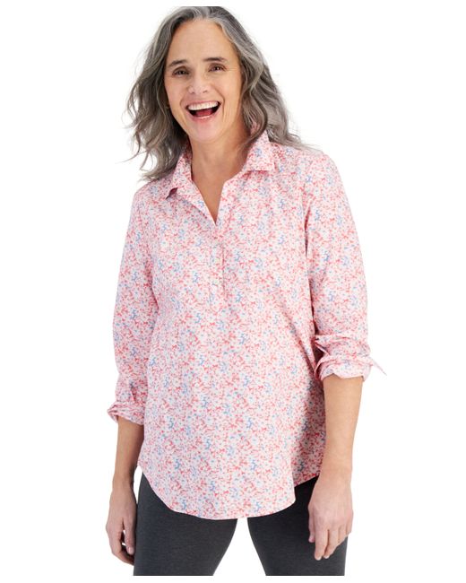 Style & Co Printed Cotton Split-Neck Popover Shirt Created for Macy