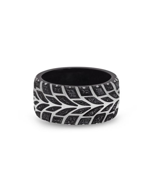 LuvMyJewelry Racer Swag Design Tire Tread Rhodium Plated Sterling Silver Diamond Ring