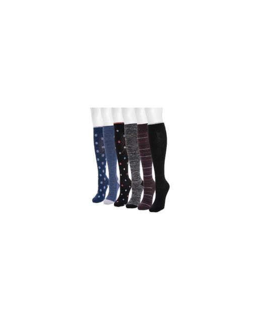 Muk Luks 6 Pack Nylon Compression Knee-High Socks burgundy/blue