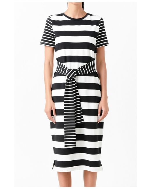 English Factory Contrast Stripe Knit Midi Dress white