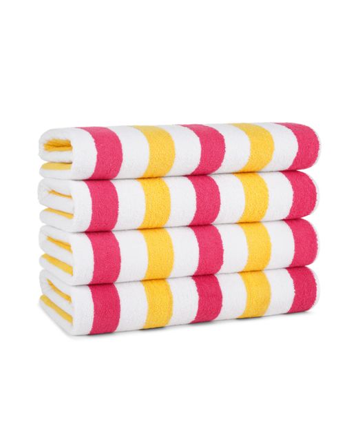 Arkwright Home Cabo Cabana Beach Towel 4-Pack 30x70 Soft Ringspun Cotton Alternating Stripe Colors Oversized Pool yellow