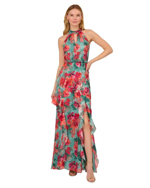 Adrianna Papell Printed Ruffled Mermaid Gown