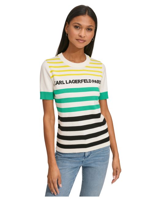 Karl Lagerfeld Multi Striped Logo Sweater Black Kelly Green Chartreu