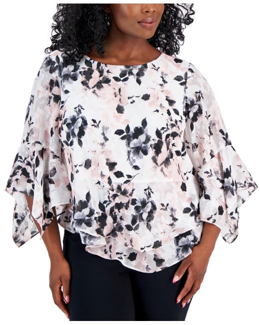 Alex Evenings Plus Scoop-Neck Tiered Ruffled Blouse Pink