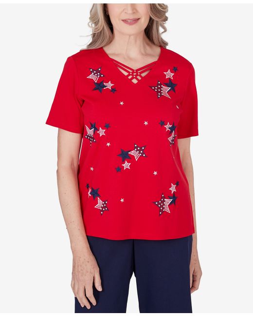 Alfred Dunner Petite All American Embroidered Stars Top