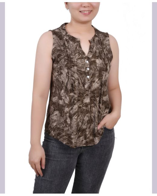 Ny Collection Petite Sleeveless Jacquard Y-neck Top
