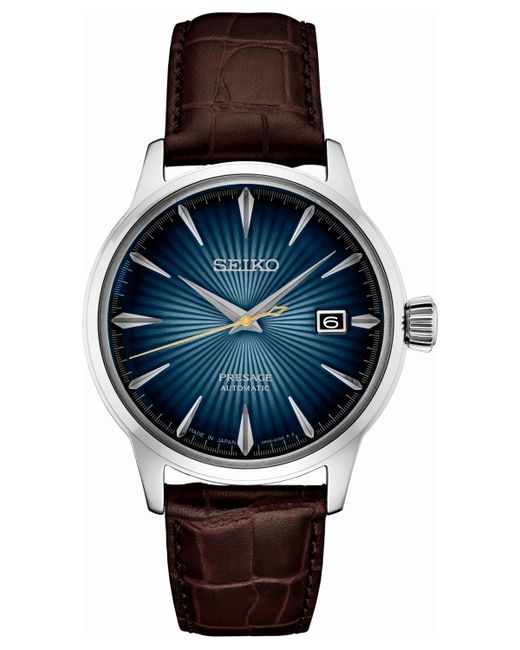 Seiko Automatic Presage Cocktail Time Brown Leather Strap Watch 41mm