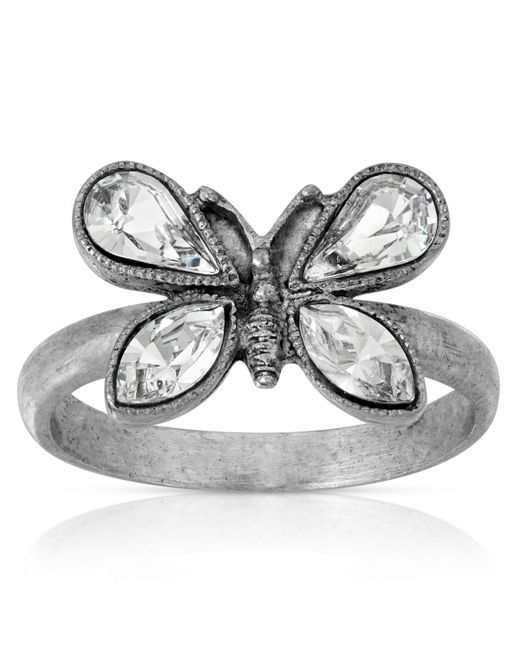 2028 Pewter Crystal Butterfly Ring