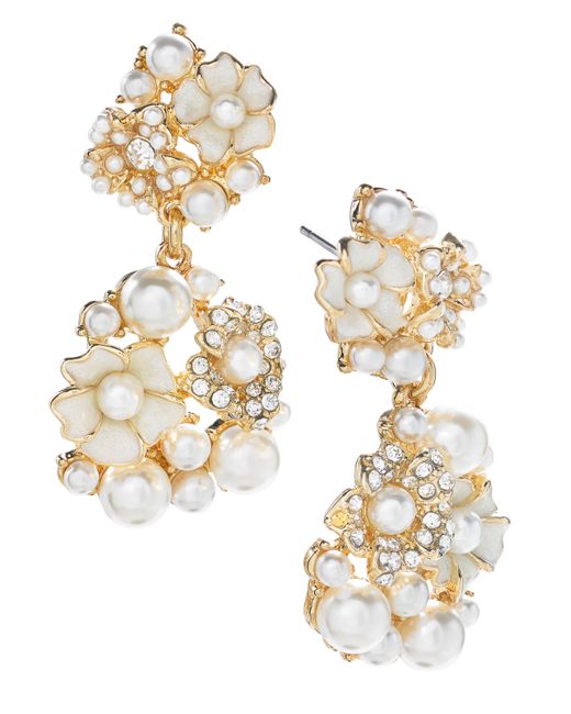 Charter Club Gold-Tone Imitation Pearl Crystal Flower Drop Earrings Created for