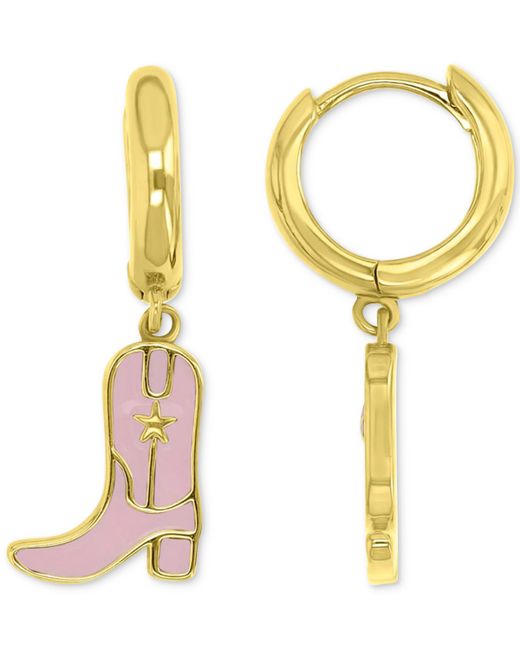 Macy's Enamel Cowboy Boot Dangle Hoop Drop Earrings 14k Gold-Plated Sterling Silver