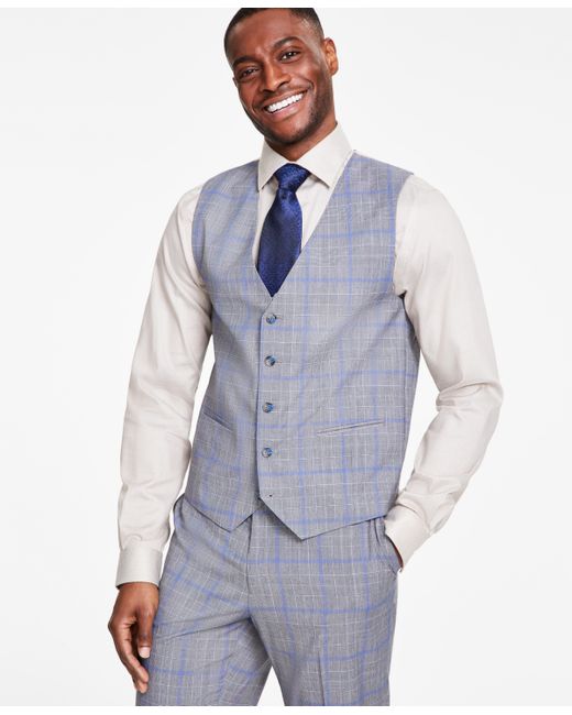 Tayion Collection Classic Fit Suit Vest blue Plaid