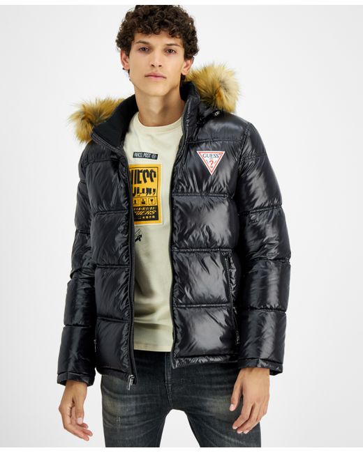 Guess Puffer Jacket With Faux Fur Hood