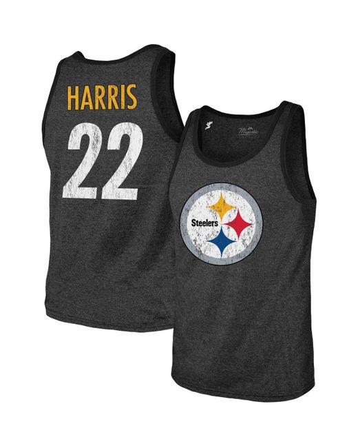 Majestic Threads Najee Harris Pittsburgh Steelers Player Name and Number Tri-Blend Tank Top