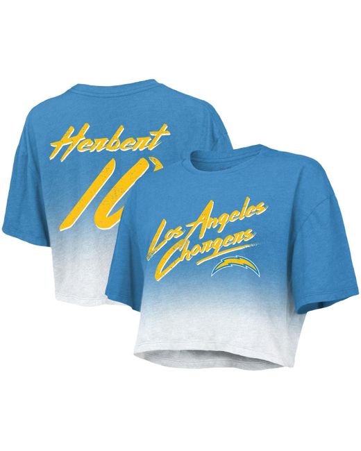 Majestic Threads Justin Herbert White Los Angeles Chargers Drip-Dye Player Name and Number Tri-Blend Crop T-shirt