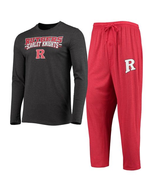 Concepts Sport Heathered Charcoal Distressed Rutgers Knights Meter Long Sleeve T-shirt and Pants Sleep Set Heather C
