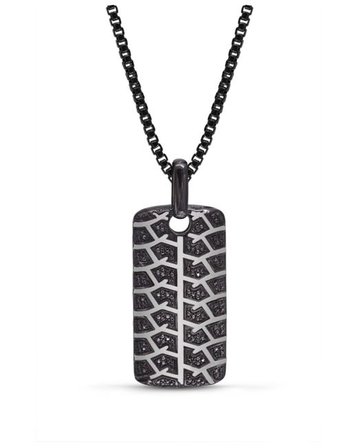 LuvMyJewelry Sterling Black Diamond Born Drifter Design Rhodium Plated Tire Tread Tag Chain