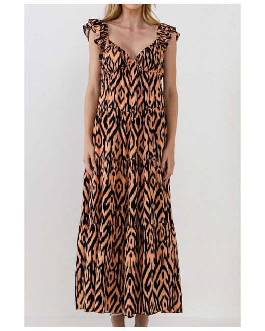 English Factory Tiger Print Ruffle Sleeve Maxi Dress