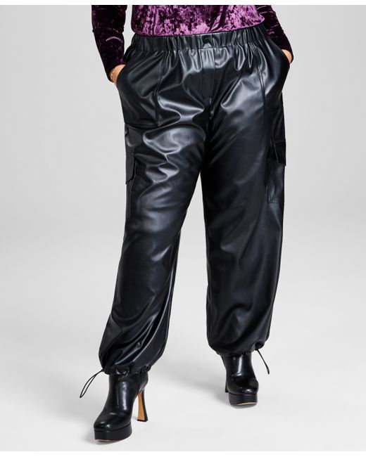 And Now This Trendy Plus Faux-Leather Wide-Leg Cargo Pants