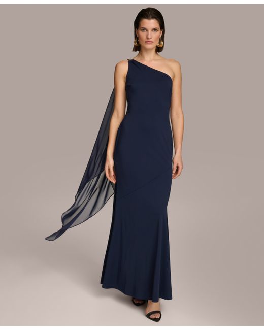 Donna Karan Hardware-Trim One-Shoulder Gown
