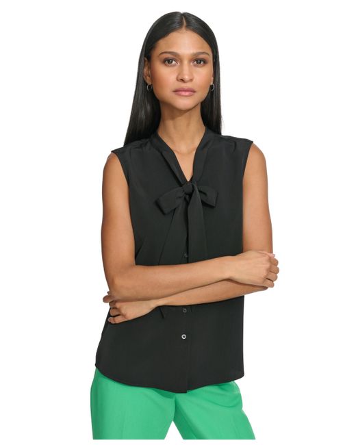 Karl Lagerfeld Tie-Neck Button-Front Sleeveless Top