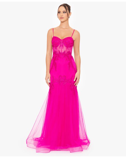 Blondie Nites Juniors Sequined-Lace Corset Gown
