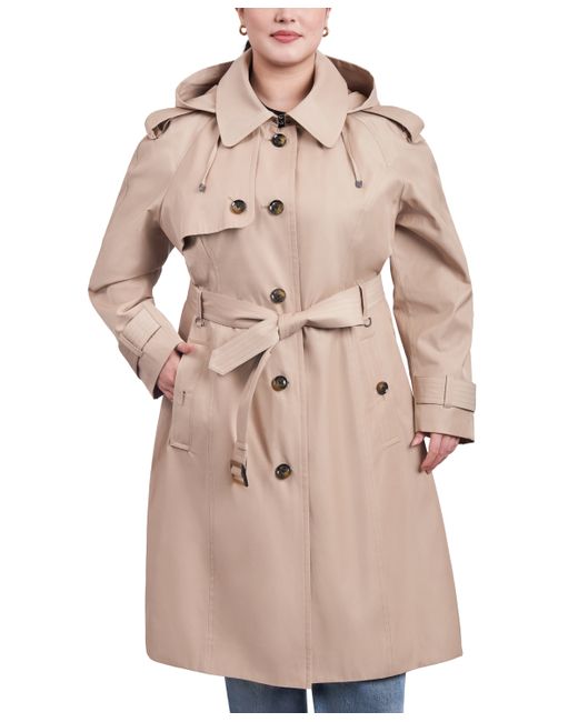 London Fog Plus Belted Hooded Water-Resistant Trench Coat