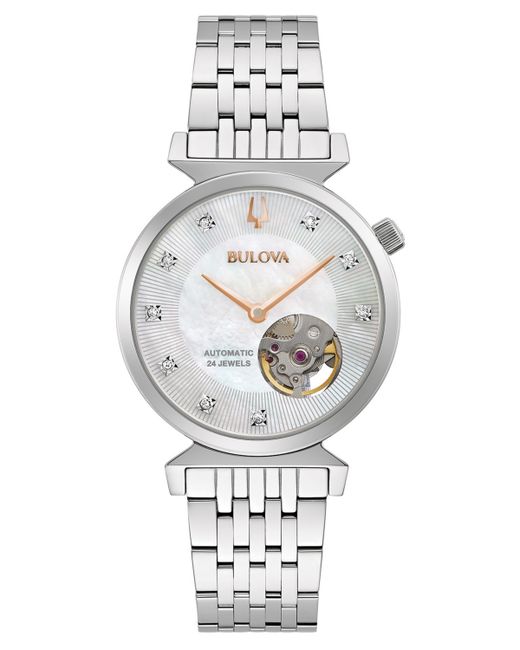 Bulova Automatic Classic Regatta Diamond-Accent Stainless Steel Bracelet Watch 32.2mm