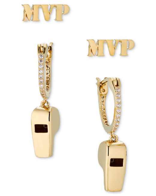 Ava Nadri 18k Plated 2-Pc. Set Mvp Stud Whistle Charm Pave Hoop Earrings