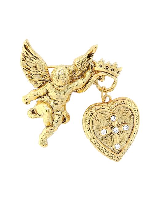 Symbols of Faith 14K Gold-Dipped Crystal Glory of The Cross Fob Locket Brooch