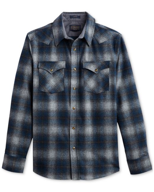 Pendleton Canyon Plaid Button-Down Wool Western Shirt grey Mix Ombre
