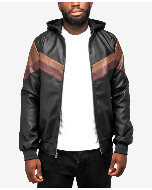 X-Ray Grainy Polyurethane Hooded Jacket with Faux Shearling Lining Brown