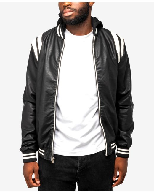 X-Ray Grainy Polyurethane Hooded Jacket with Faux Shearling Lining White