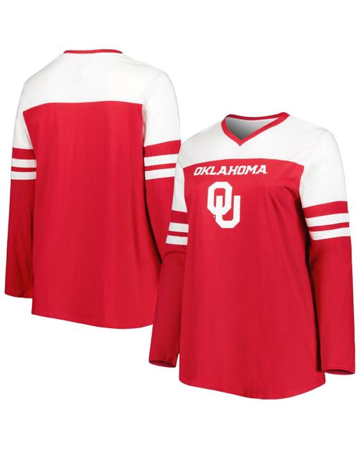 Profile Oklahoma Sooners Plus Long Sleeve Stripe V-Neck T-shirt