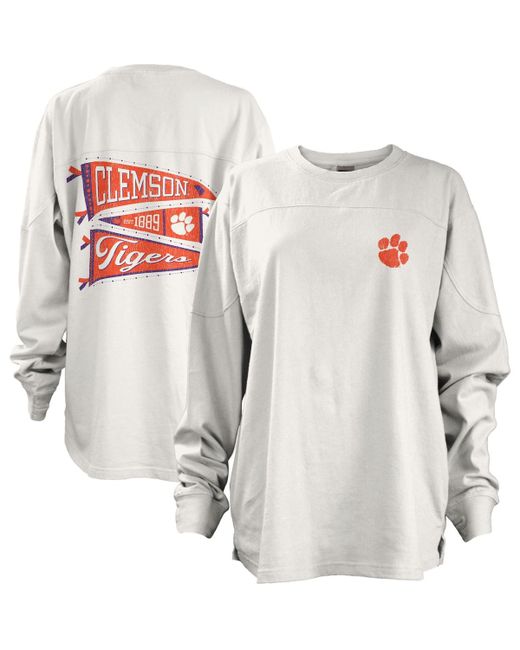 Pressbox Distressed Clemson Tigers Pennant Stack Oversized Long Sleeve T-shirt