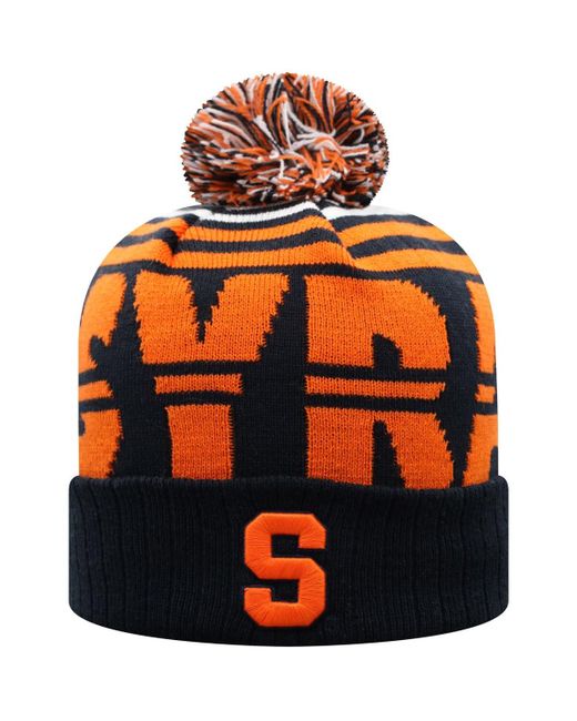 Top Of The World Orange Syracuse Colossal Cuffed Knit Hat with Pom