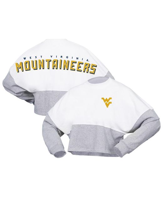 Spirit Jersey West Virginia Mountaineers Heather Block Cropped Long Sleeve Jersey T-shirt