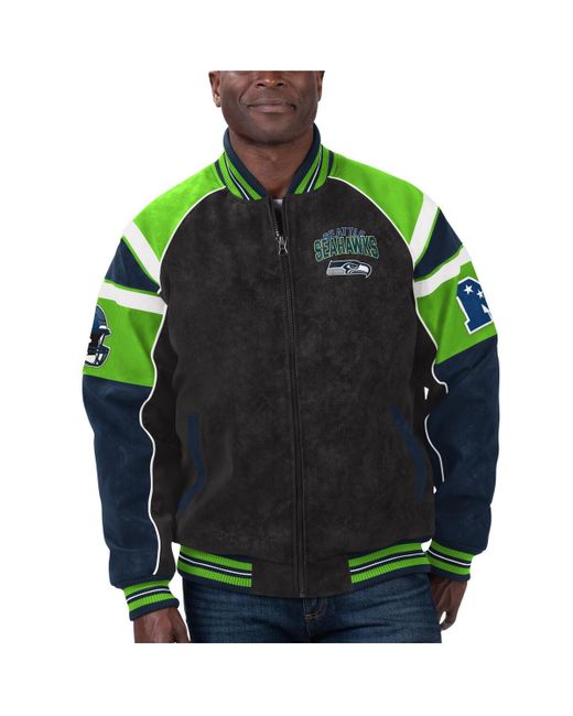 G-iii Sports By Carl Banks Seattle Seahawks Faux Suede Raglan Full-Zip Varsity Jacket