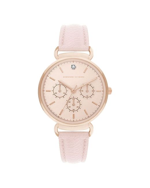 Adrienne Vittadini Mock Chronograph and Leather Strap Watch 36mm