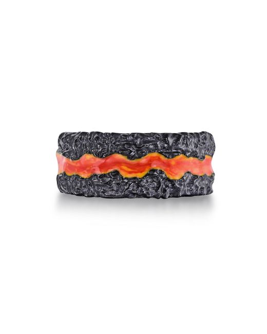 LuvMyJewelry Fire My Soul Design Sterling Silver Black Rhodium Plated Enamel Band Ring