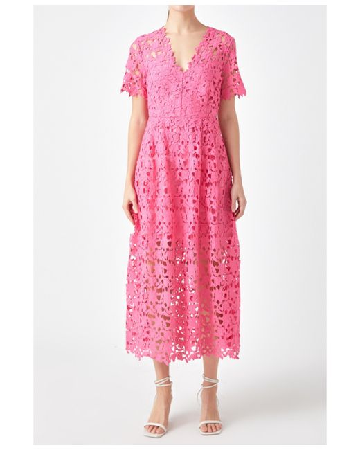 Endless Rose All Over Lace Short Sleeves Midi Dress
