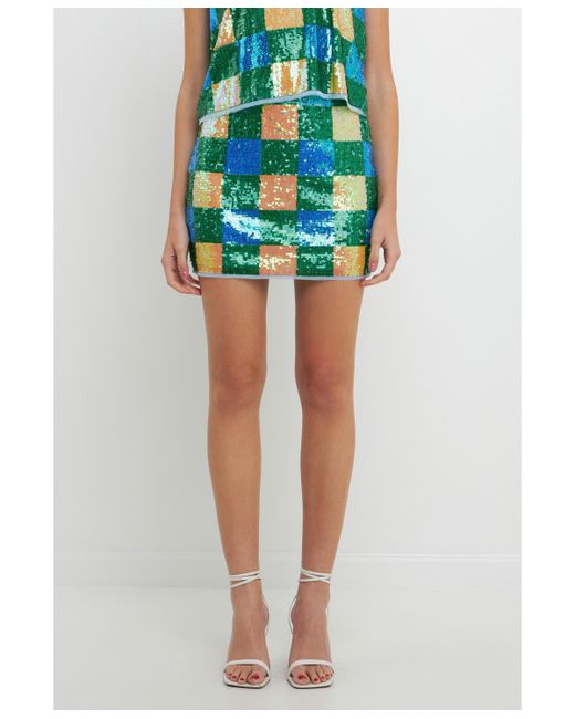 Endless Rose Sequins Gingham Mini Skirt