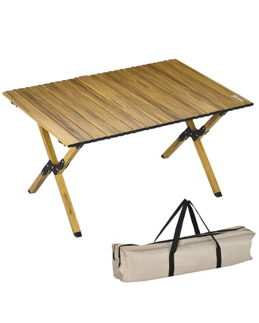 Outsunny 3ft Camping Table Folding Roll-Up Picnic with Carry Bag Waterproof Woodgrain Finish Portable for Travel Bbq Beach