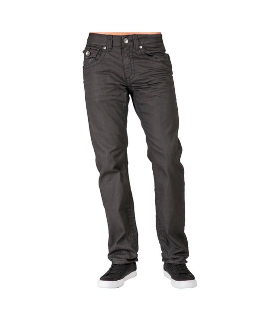 Level 7 Relaxed Straight Leg Premium Denim Jeans Coated Throwback Style Zipper Trim Pockets