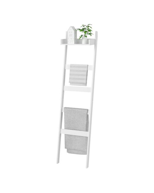Simplie Fun Blanket Ladder 5 Tier Towel Racks with Shelf Bamboo Holder Decorative Quilt Scarf Shelves for Living Ro